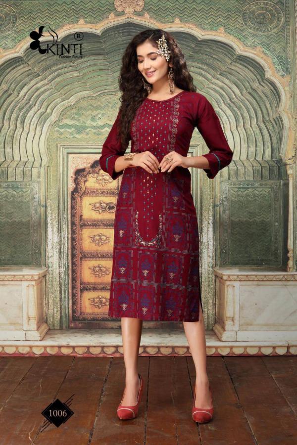 Kinti Afsana Rayon Fancy Foil Print Kurti